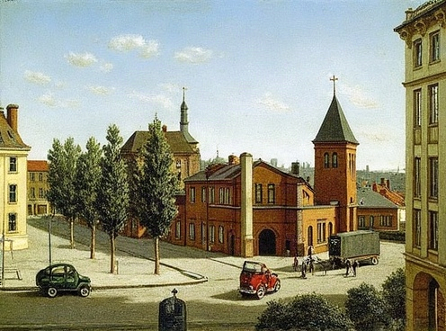Brannvakten på Karl Johan, malt